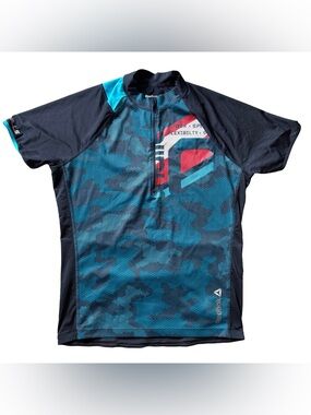 Reebok Les Mills Cycling Jersey Blue Black Camouflage 1/4 zip PlayIce Size Large